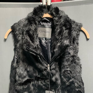 B20-Women's Cavalini Vest Size L Black Faux Fur